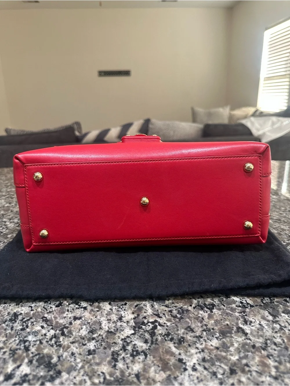 Dolce & Gabbana Red Leather Top-Handle Satchel with Gold Hardware and Studs